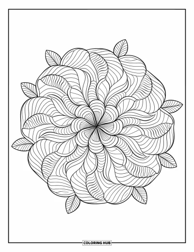 Junimålarbild för vuxna: Lagermandala med snäckor, lövformer och virvelformade vågmotiv