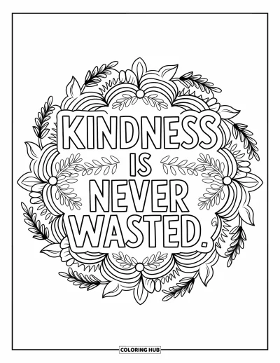Kindness Coloring Page for Adults: Thyme, rosemary, and mint frame the words "Kindness is never wasted"