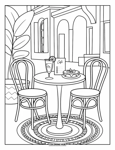 Coloriage de citron pour enfants : Table de café tendance avec des douceurs au citron et un tapis en dessous