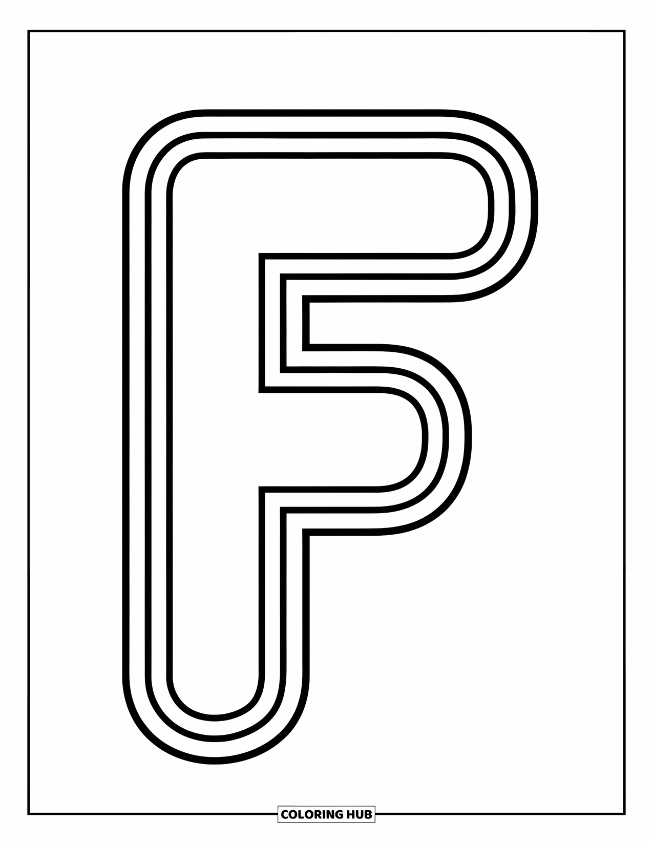 Letter F Coloring Page for Kids: Big uppercase F with bold lines for preschool coloring fun