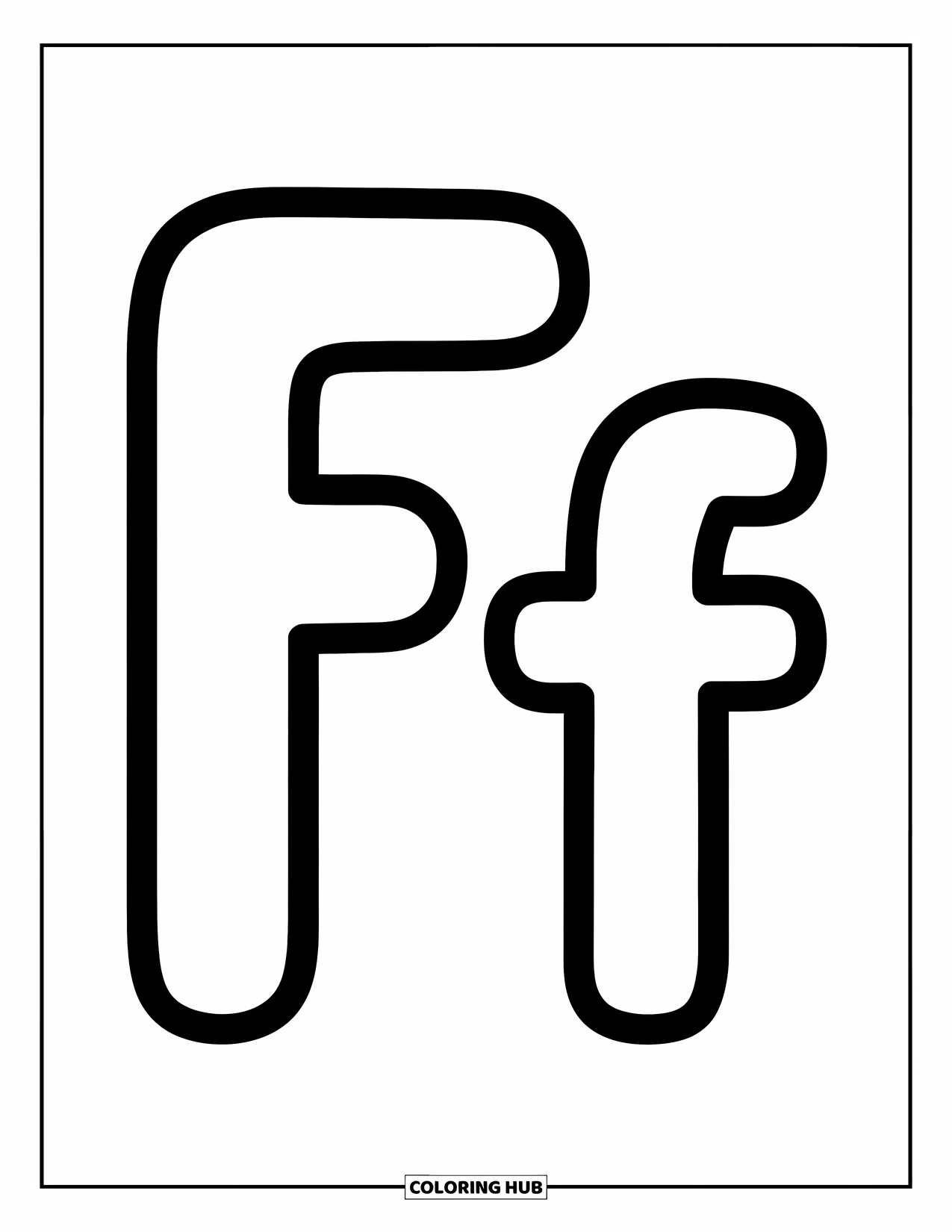 Letter F Coloring Page for Kids: Bold uppercase F and lowercase f with a cheerful, playful design