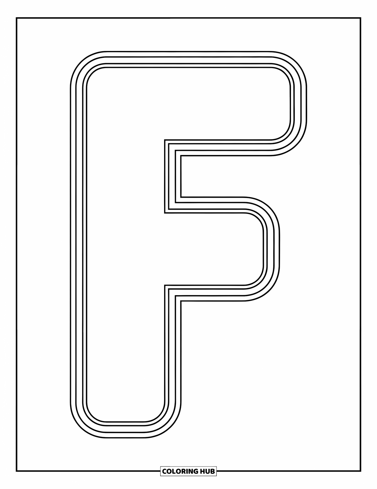 Letter F Coloring Page for Kids: Bold uppercase F stands strong and simple for young learners