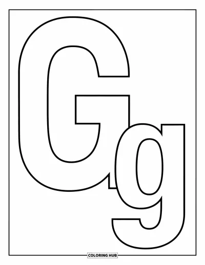 Coloriage de la lettre G pour enfants : Un G majuscule et un g minuscule en gras dans un style simple adapté à la maternelle