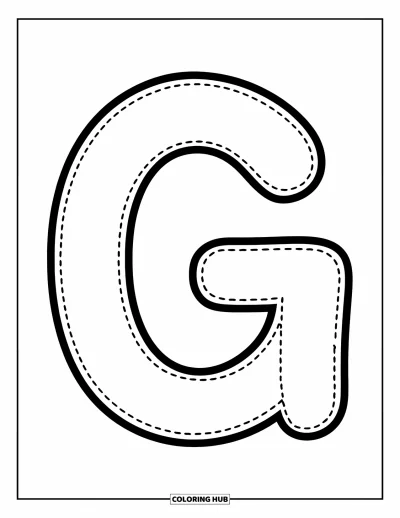 Coloriage de la lettre G pour enfants : Un G majuscule en pointillés pour un tracé facile et l'apprentissage de l'écriture