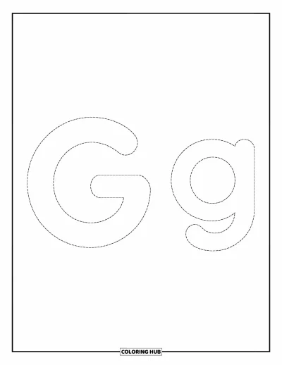 Coloriage de la lettre G pour enfants : Le G et le g côte à côte dans un style pointillé simple