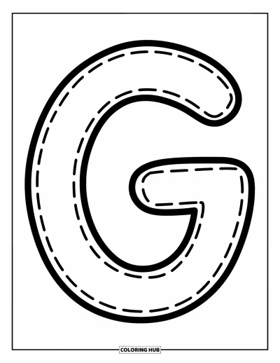 Coloriage de la lettre G pour enfants : Un grand G en pointillés conçu pour un tracé simple et joyeux