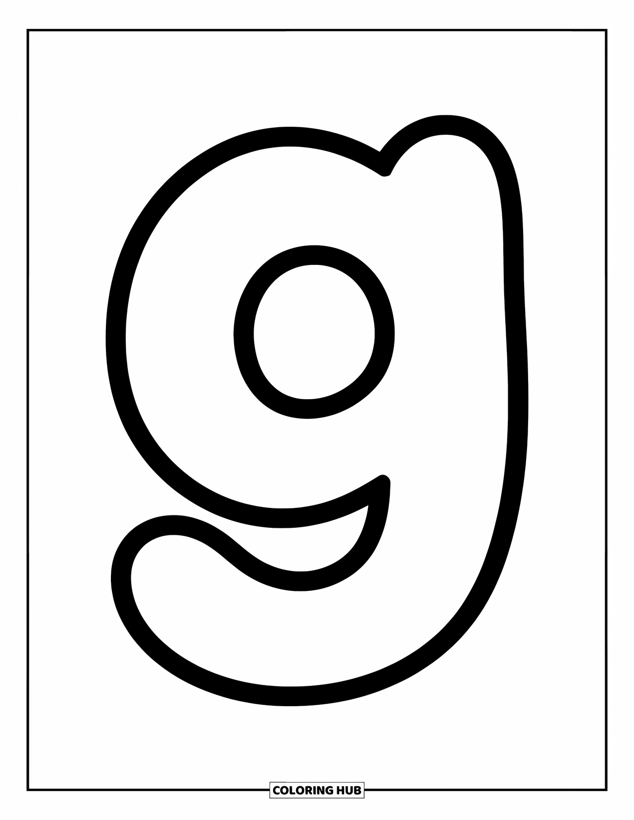Letter G Coloring Page for Kids: Thick lowercase g with playful, bold curves for preschoolers