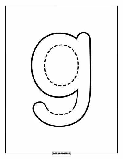 Coloriage de la lettre G pour enfants : Un g minuscule à tracer avec un joyeux motif en pointillés