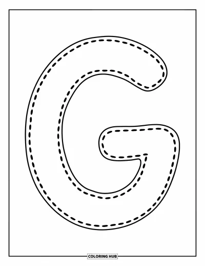 Coloriage de la lettre G pour enfants : Un G majuscule en pointillés, parfait pour s'exercer au tracé à la maternelle