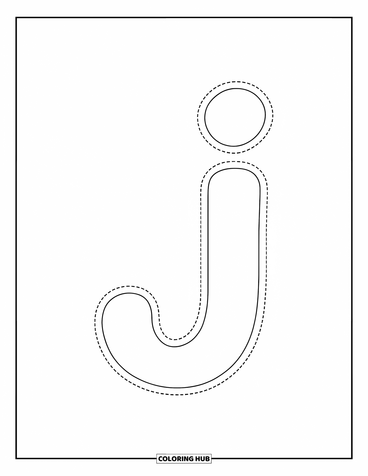 Letter J Coloring Page for Kids: Dotted lowercase j for preschoolers to trace with ease