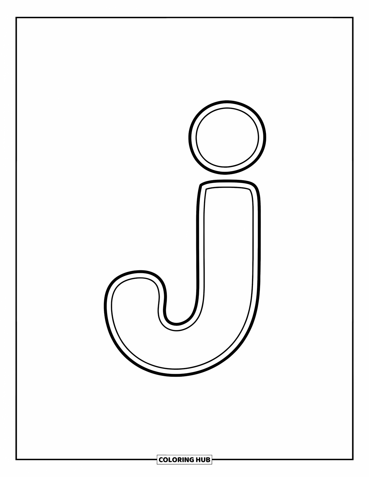 Letter J Coloring Page for Kids: Lowercase j with a bold outline, centered and easy for preschoolers to color