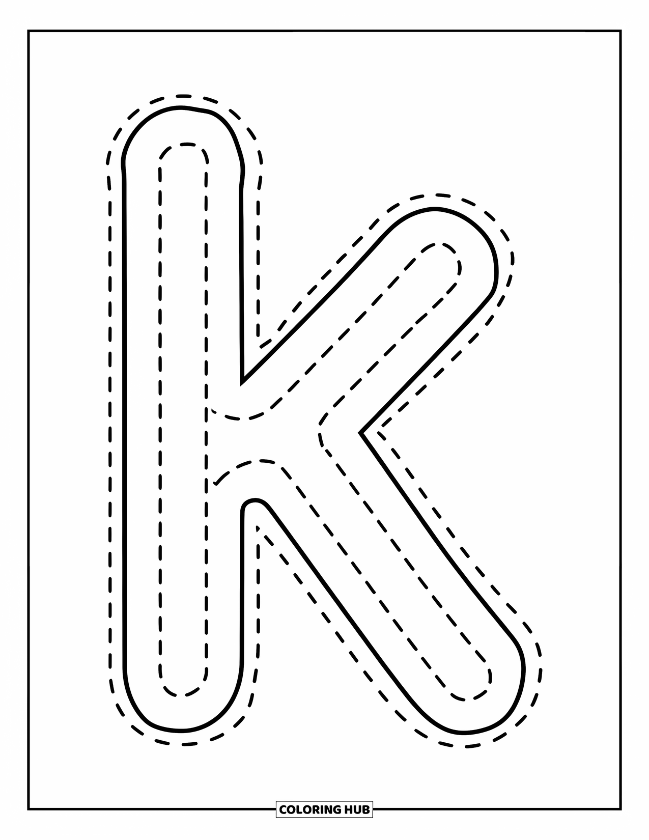 Letter K Coloring Page for Kids: Dotted uppercase K designed for preschoolers to trace with ease