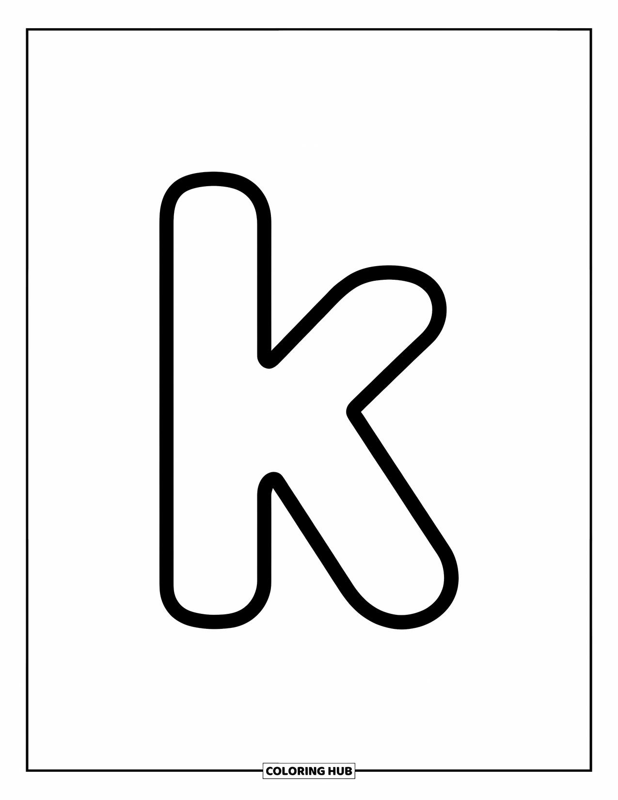 Letter K Coloring Page for Kids: Lowercase k stands bold and simple, ready for preschool creativity