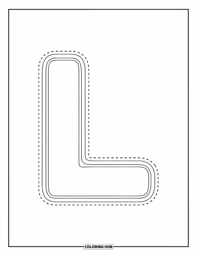Coloriage de la lettre L pour enfants : Une grande lettre L pointillée est centrée pour un exercice de traçage amusant
