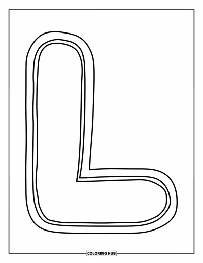 Coloriage de la lettre L pour enfants : Une grande lettre L se dresse fièrement avec un contour gras et expressif