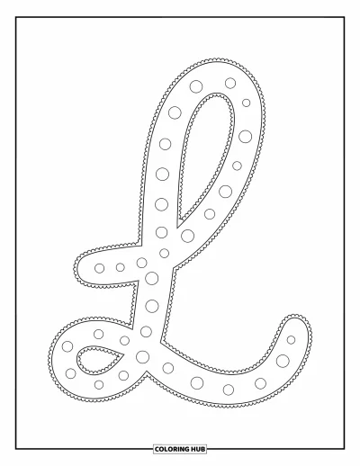 Coloriage de la lettre L pour enfants : Un L cursif pointillé est centré et idéal pour les jeunes apprentis