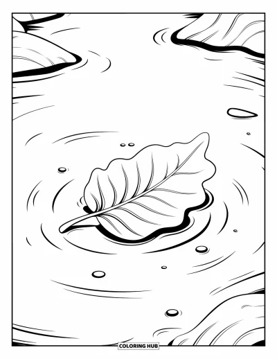Coloriage de la lettre L pour enfants : Une feuille en forme de cœur flotte avec des bulles et des rochers à proximité