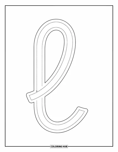 Coloriage de la lettre L pour enfants : Un simple l minuscule pointillé avec une queue courbée, prêt à être tracé