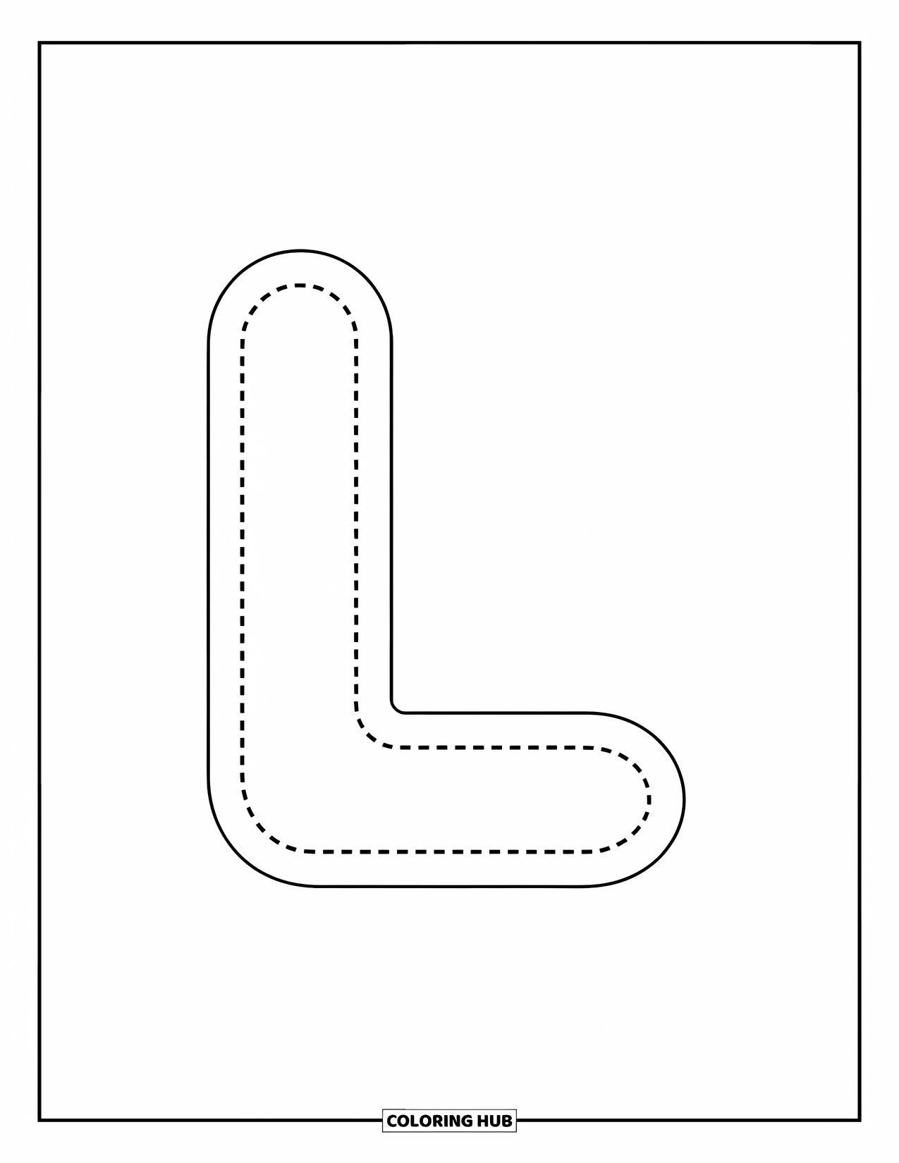 Letter L Coloring Page for Kids: Dotted lowercase l helps little ones learn to trace with joy