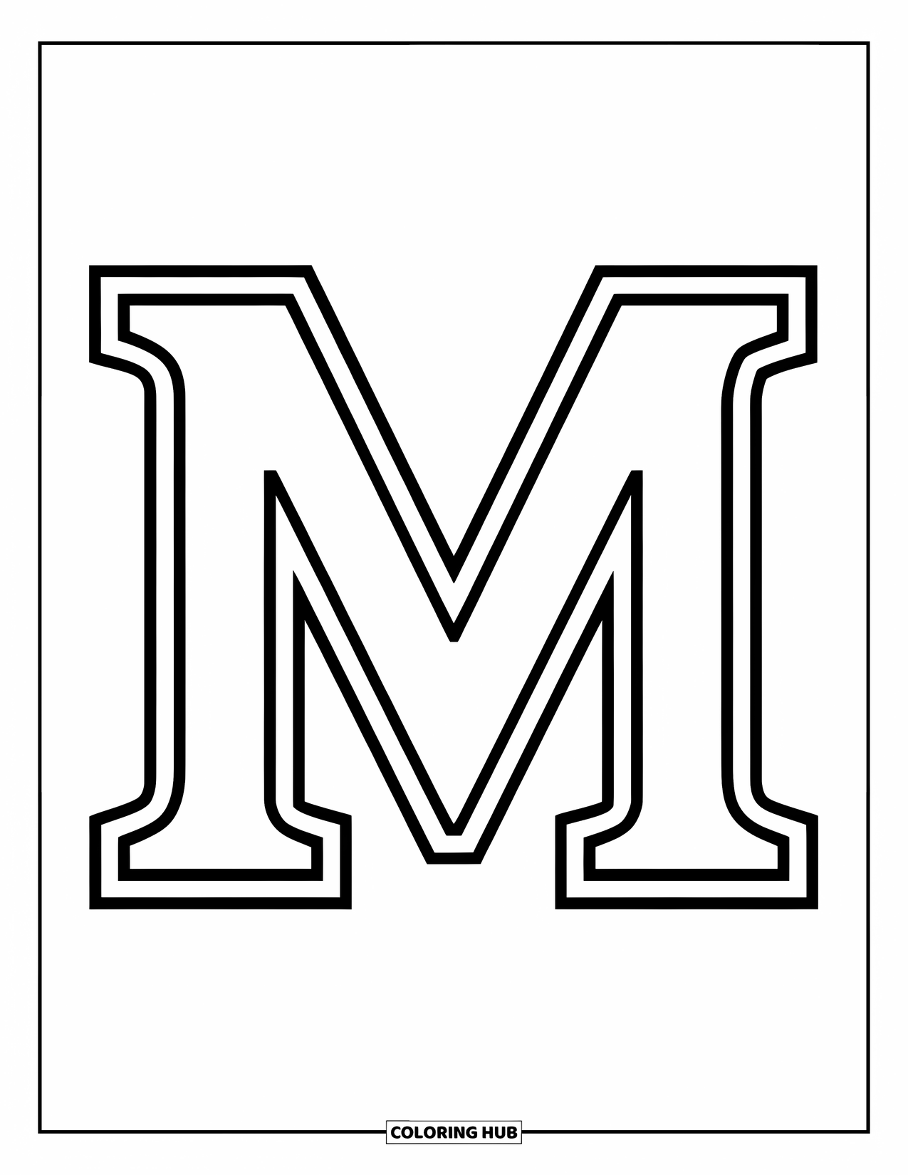 Letter M Coloring Page for Kids: Bold letter M stands alone, big and cheerful