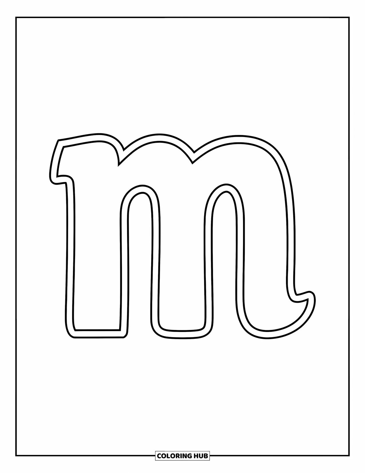 Letter M Coloring Page for Kids: Curly lowercase m adds a fun twist to coloring time