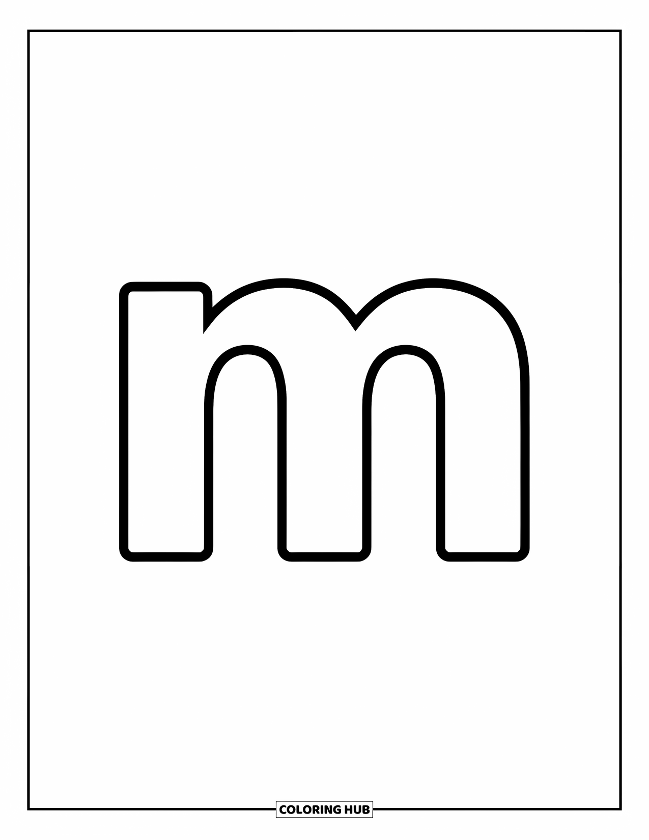 Letter M Coloring Page for Kids: Small bold letter m stands out with a cheerful look