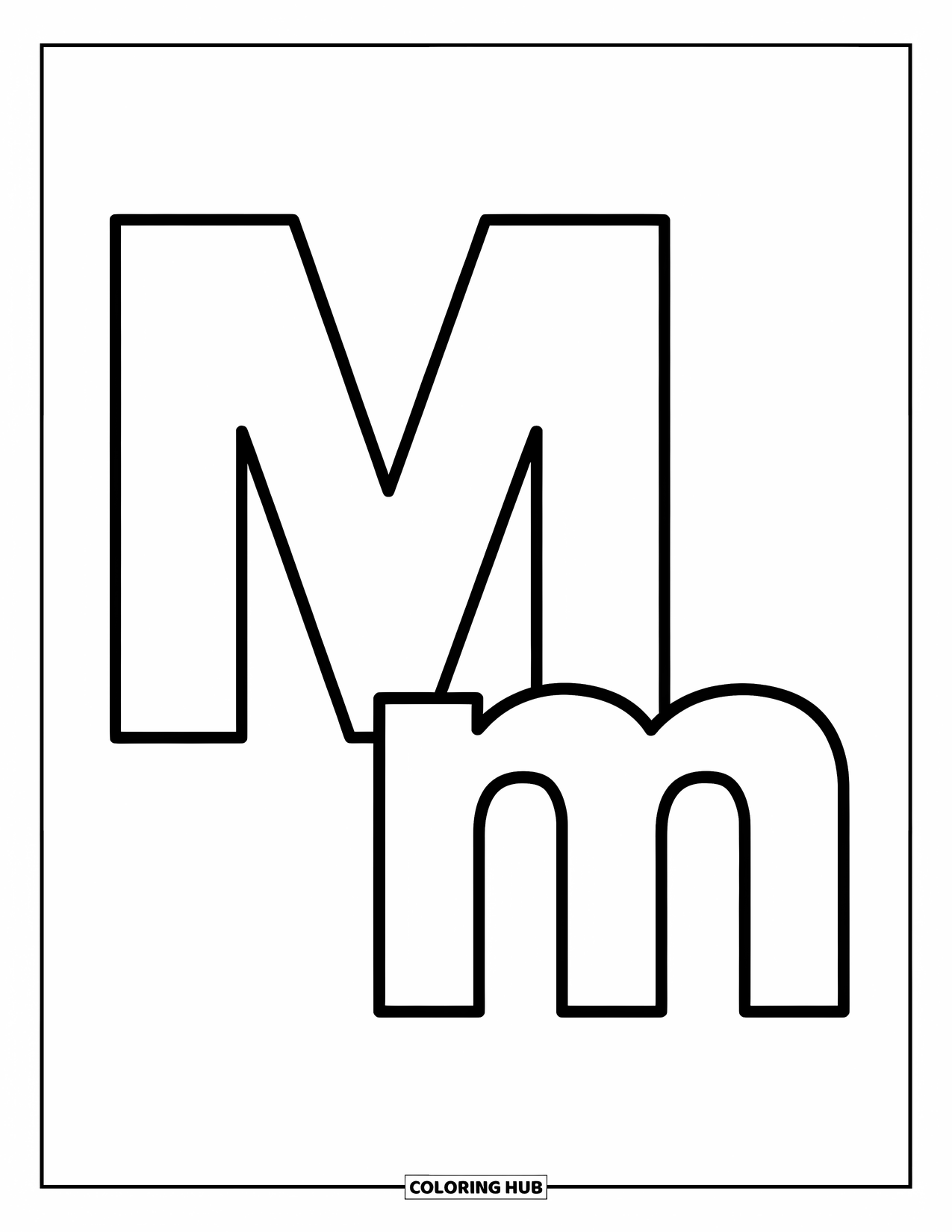 Letter M Coloring Page for Kids: Thick M and thin m make a cheerful preschool pair