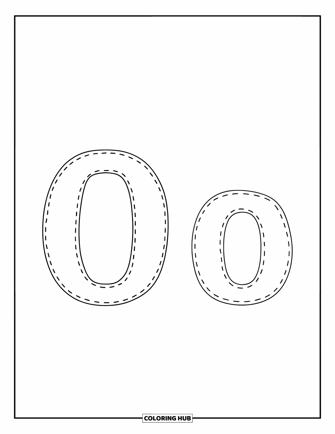 Letter O Coloring Page for Kids: Uppercase and lowercase O in dotted lines, easy for preschool tracing