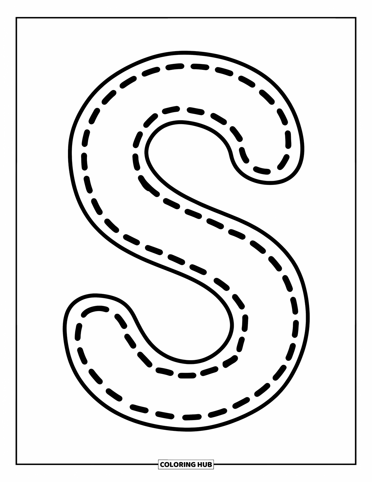 Letter S Coloring Page for Kids: A dotted letter "S" invites little hands to trace and learn