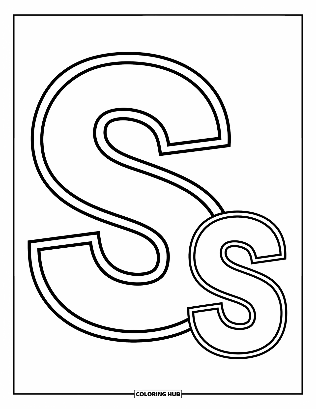 Letter S Coloring Page for Kids: A happy pair of bold "S" and "s" ready for preschool coloring