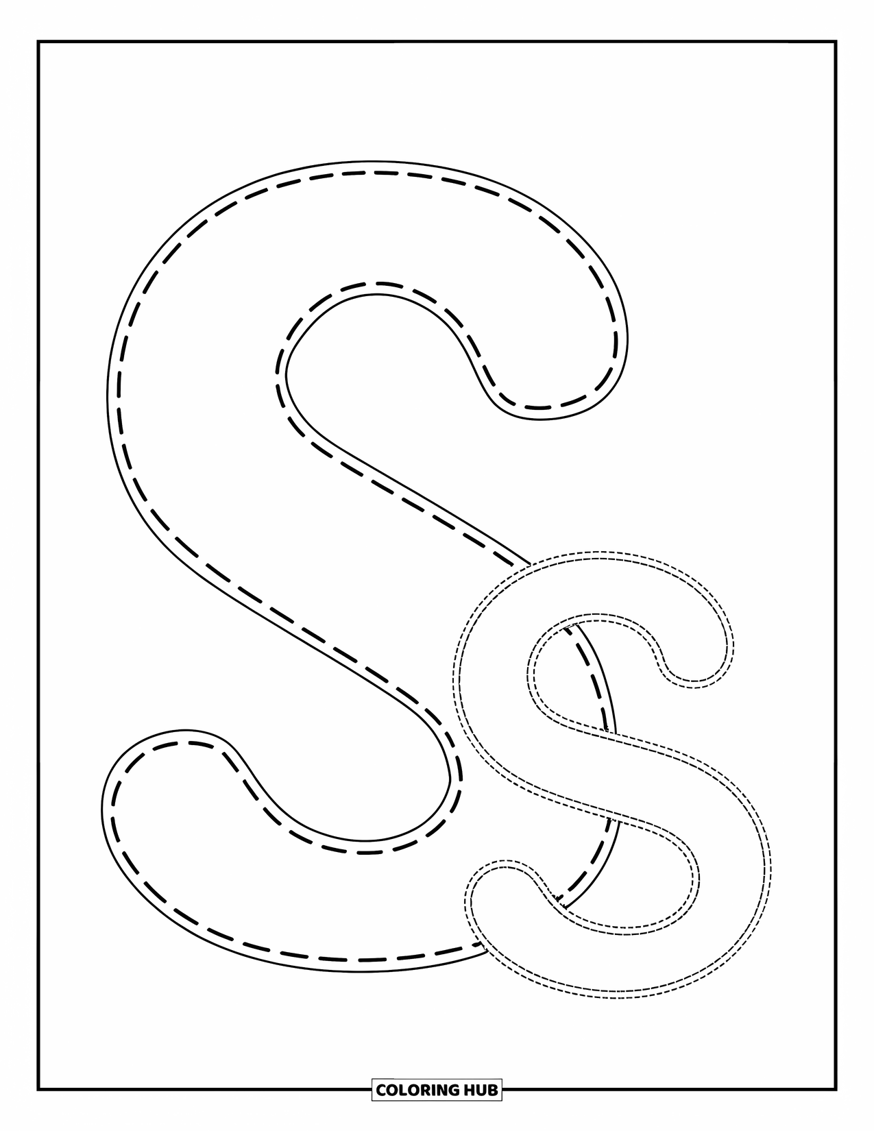 Letter S Coloring Page for Kids: A traceable big "S" and little "s" in dotted outlines for early learners