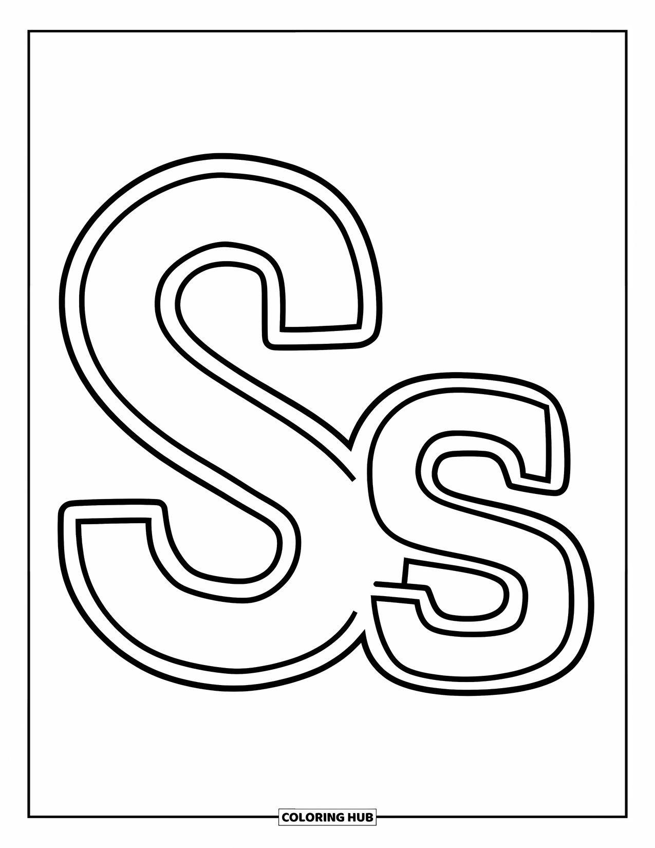 Letter S Coloring Page for Kids: Uppercase and lowercase "S" side by side in fun, bold outlines
