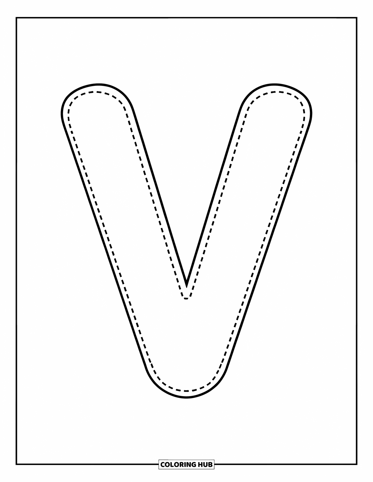 Letter V Coloring Page for Kids: Dotted uppercase V that's cheerful and easy to trace