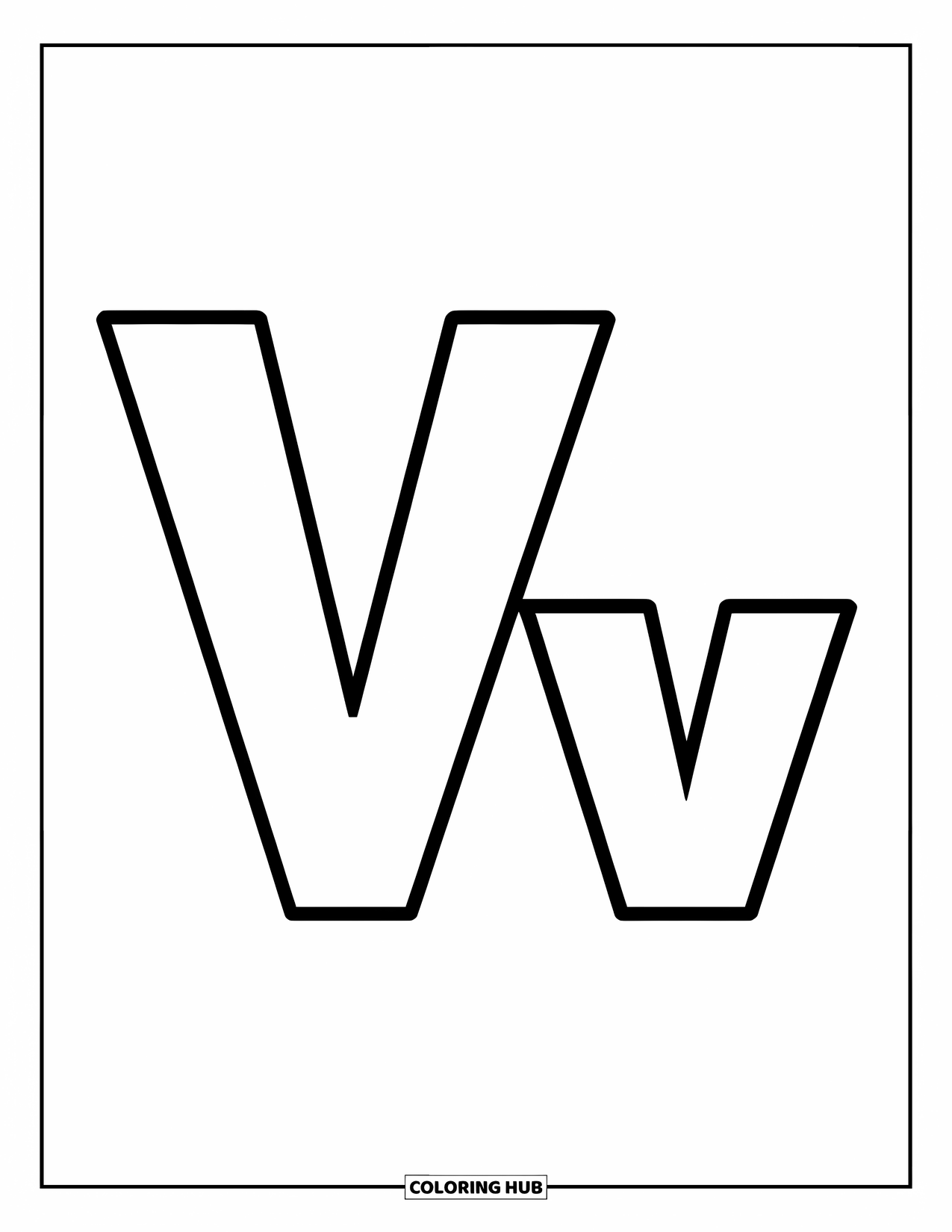 Letter V Coloring Page for Kids: Thick V and v with playful shapes, easy for little hands