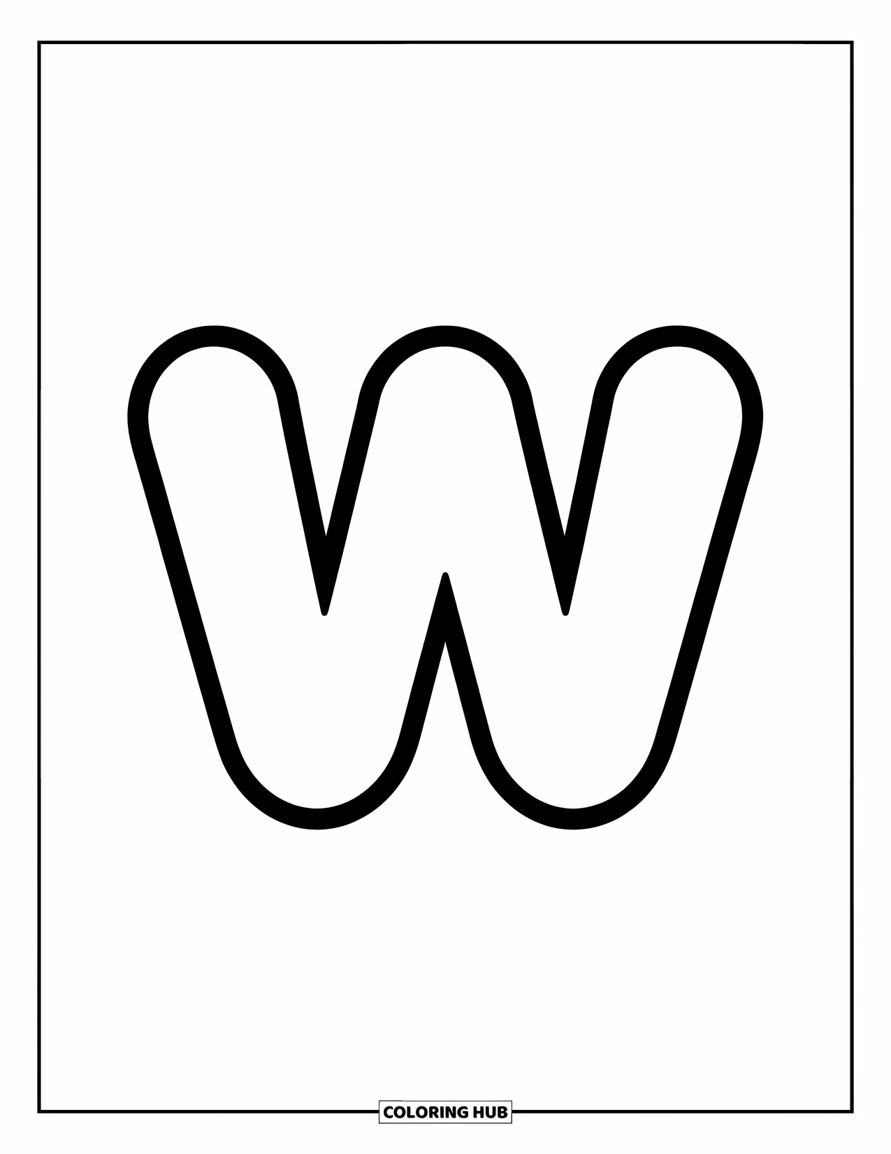 Letter W Coloring Page for Kids: A centered little "w" with bold outlines for fun and easy coloring