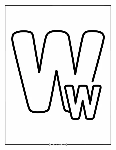 Çocuklar için W Harfi Boyama Sayfası: Kolay okul öncesi boyama için eğlenceli çizgilerle cesur "W" ve "w"