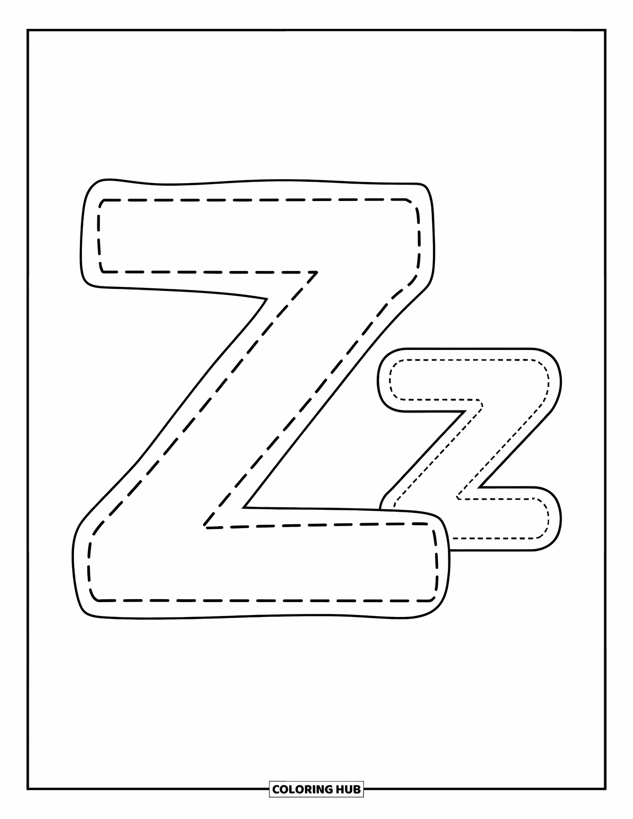 Letter Z Coloring Page for Kids: Uppercase and lowercase z in dotted lines for easy tracing