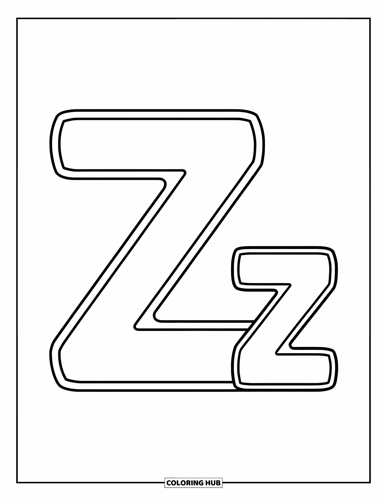 Letter Z Coloring Page for Kids: Uppercase and lowercase z with bold lines and playful shapes
