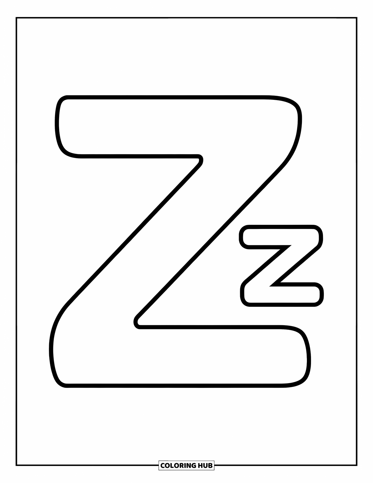 Letter Z Coloring Page for Kids: Z and z with chunky outlines, easy and fun to color