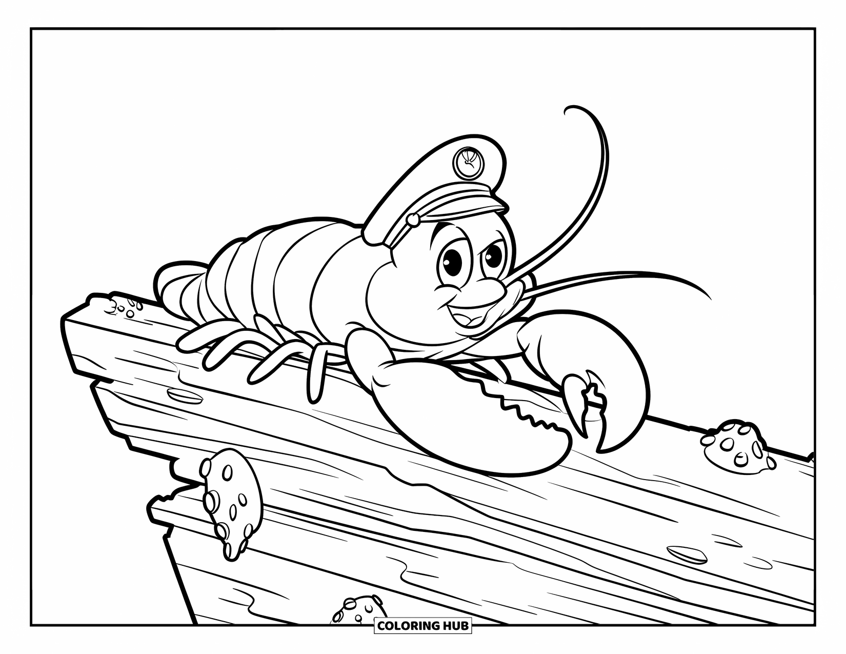 75 Lobster Coloring Pages for - Lobster Coloring Page For Kids A Lobster Crawls Across A Shipwreck Plank Wearing A Tiny Captains Hat 