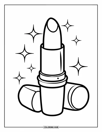 Coloriage de maquillage pour enfants : Rouge à lèvres bien rebondi avec des étoiles brillantes et un joli capuchon