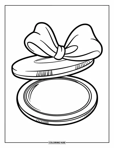 Coloriage de maquillage pour enfants : Poudrier avec un nœud posé sur un socle rond