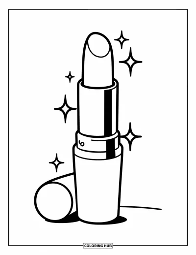Coloriage de maquillage pour enfants : Grand tube de rouge à lèvres entouré de petites étoiles scintillantes