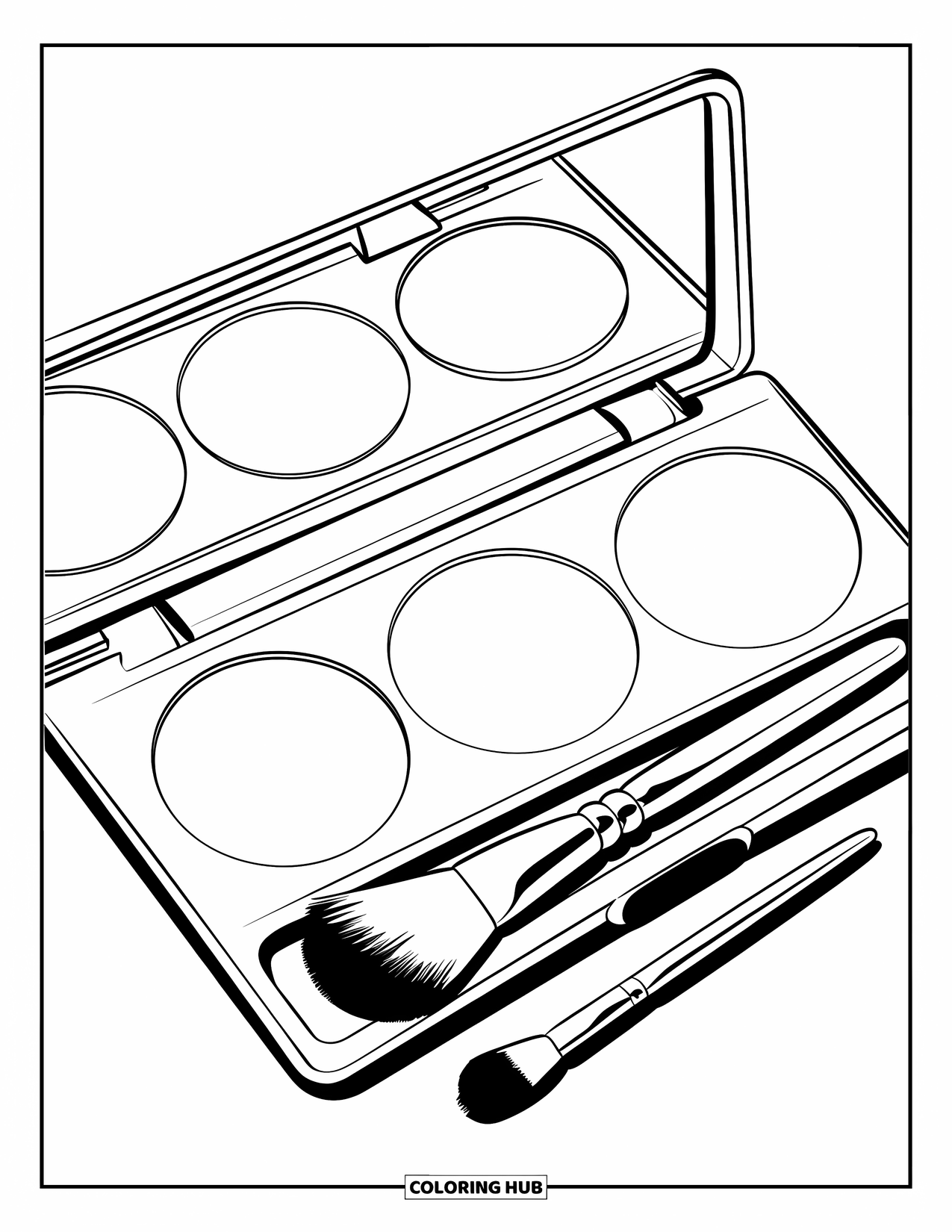 Makeup Coloring Page for Kids: Makeup palette with big pans and a handy brush