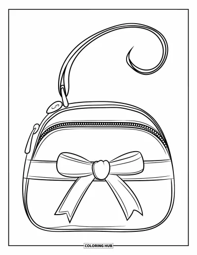 Coloriage de maquillage pour enfants : Trousse de maquillage ronde avec un ruban et une anse
