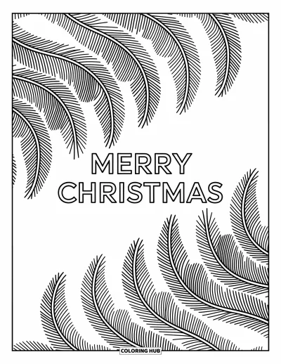 Boldog karácsonyt kifestő felnőtteknek: A "Merry Christmas" egy fenyő ihlette mandala közepén áll ebben az elegáns mintában
