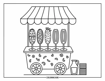 Tegning af mexicansk mad til voksne: Vejkant-vogn med osteagtige elotes, limonade og servietter i en sød opsætning