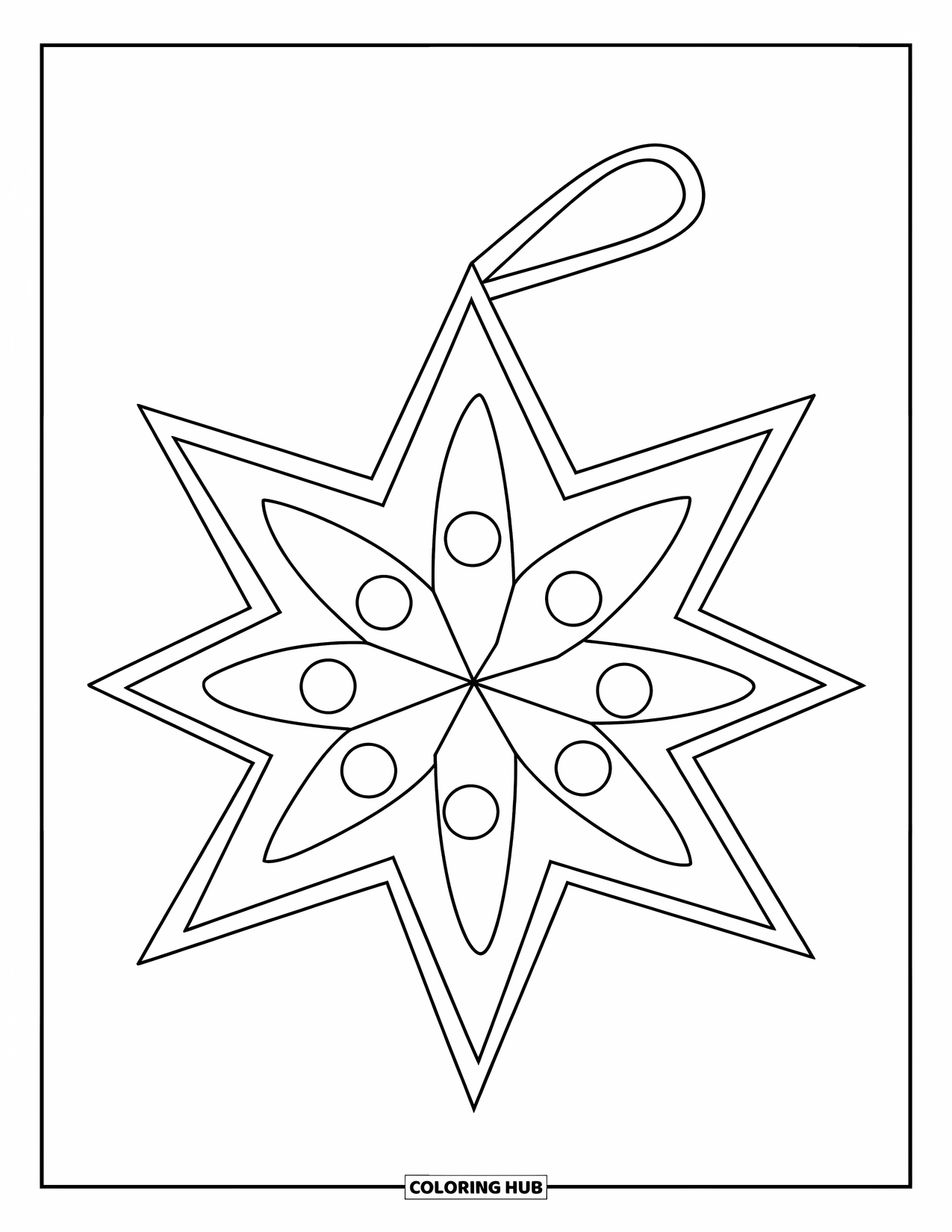 Ornament Coloring Page for Kids: Chunky star ornament with dots is ready for cheerful coloring