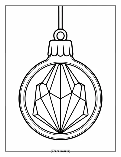 Coloriage de boules de Noël pour enfants : Une boule en forme de goutte de cristal aux contours épais suspendue à un fil