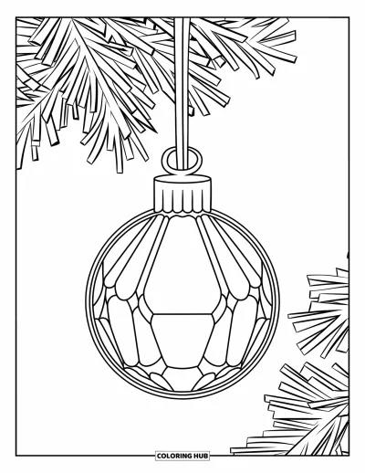 Coloriage de boules de Noël pour enfants : Une boule en cristal aux contours épais suspendue à une branche ronde